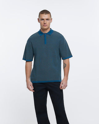 UN_PLANNED (river Island) Cotton Polo Top - Blue - L