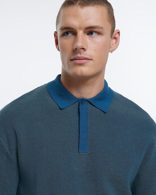 UN_PLANNED (river Island) Cotton Polo Top - Blue - L