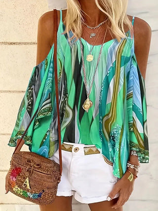 Geometric Print Off Shoulder Top - M