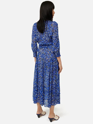 Jigsaw Crinkle Ruffle Dress - Blue Brushwork Size 6