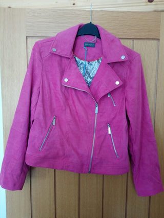 Ruth Langsford Suedette Biker Jacket - Pink uk 14