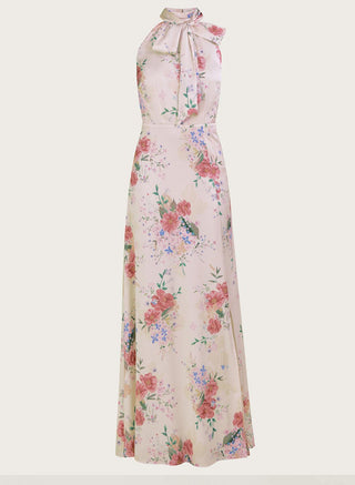 Monsoon Palmer Floral Satin Maxi Dress - Ivory uk8