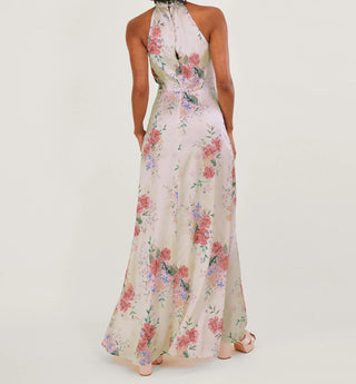 Monsoon Palmer Floral Satin Maxi Dress - Ivory uk8