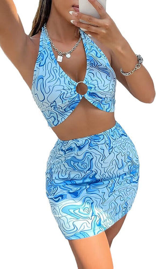 Shein Swimming 2 piece O-Ring Crop Top - Blue - M