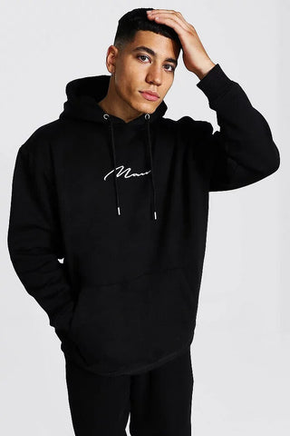 Man Signature Over The Head Hoodie - Black Large