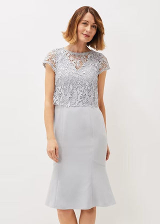 Phase Eight Alisha Double Layer Lace Peplum Dress - Grey uk12