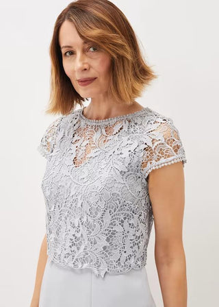 Phase Eight Alisha Double Layer Lace Peplum Dress - Grey uk12