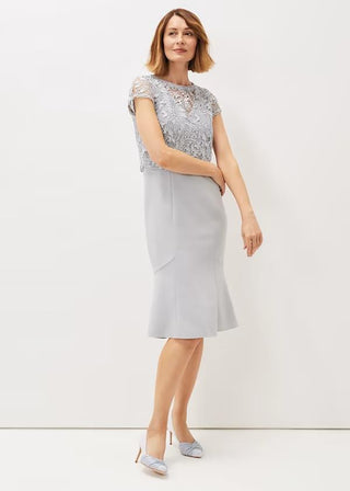 Phase Eight Alisha Double Layer Lace Peplum Dress - Grey uk12