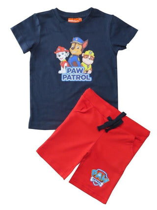 Paw Patrol Boy Blue Red Cotton Jersey 2pc T shirt Shorts Pyjama PJ Set 3-4 Years