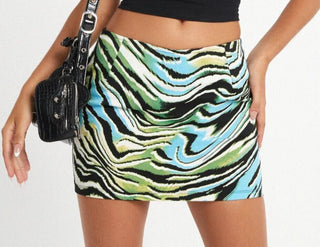 Motel Ima Mini Skirt In Warped Zebra Blue Print - S