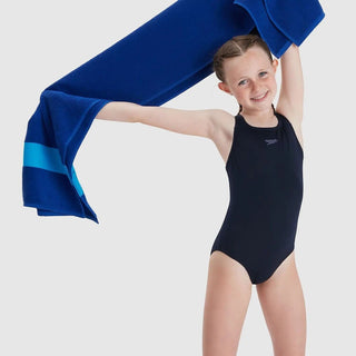 Speedo ECO Endurance+ Medalist Girls Junior Swimsuit Swimming Costume Navy 4yrs