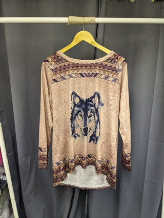 Women's Wolf Print Long Sleeve L