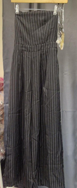 Cider Pinstriped Sleevless Jumpsuit With Belt - XS - Black