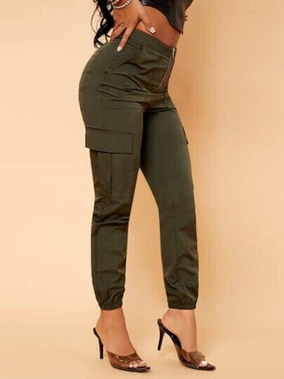 SHEIN KHAKI ELASTICATED WAIST CARGO PANTS SIZE S FUNCTIONING POCKETS