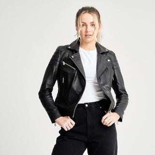 Barneys Originals Women’s Leather Jacket with Textured Detail – Clara