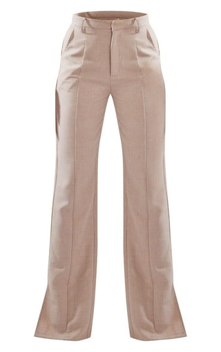 Pretty Little Thing Oatmeal Wide Leg Split Hem Trousers 16