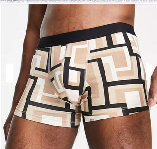 ASOS DESIGN jersey trunks in beige abstract print - M