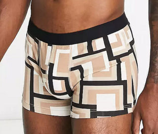 ASOS DESIGN jersey trunks in beige abstract print - M