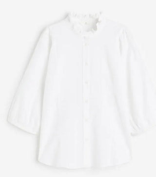 H&M Linen-blend frill-trimmed blouse - White XL