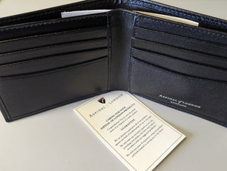 Aspinal of London 8-Card Billfold Wallet - Black & Cobalt Blue Monogrammed