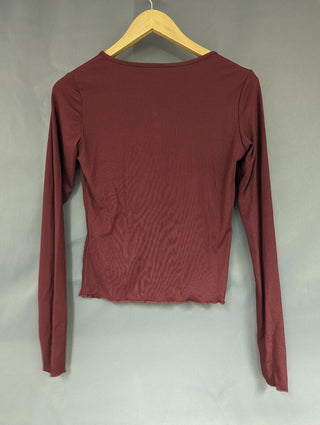 DAZY Half Button Ribbed Knit Tee - Burgundy XL