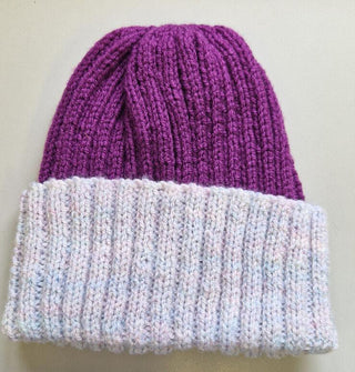 Knitted Beanie Hat - Purple&Grey - One Size