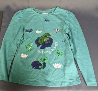 Fat Face Kids Frog Sequin Design Long Sleeve T Shirt Green 7-8Years