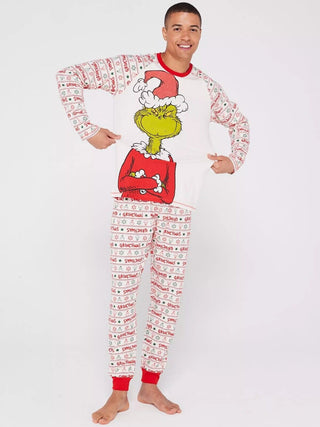 Mens Grinch Stripe Family Mini Me Christmas Pyjamas - Beige Large