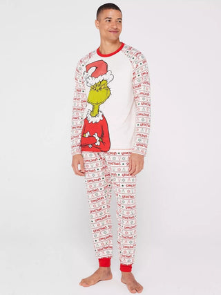 Mens Grinch Stripe Family Mini Me Christmas Pyjamas - Beige Large