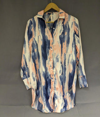 Women's Patterned Pink and Blue Shirt Medium