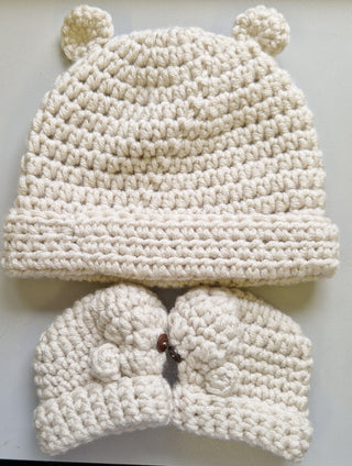 Knitted Hat & Mittens Baby - White