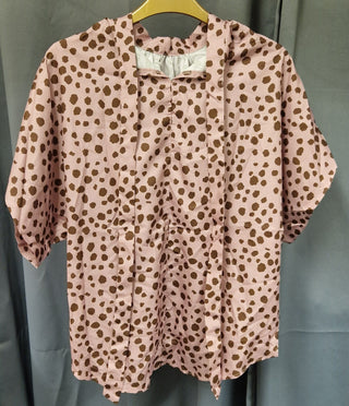 Shein Pink Blouse Leopard Print Tie At Front - M