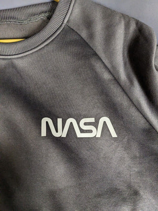 Shein Loose Fit Men's NASA Print Raglan Sleeve Sweatshirt DarkGrey Large