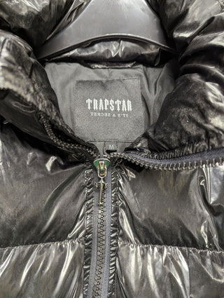 TRAPSTAR IRONGATE DETACHABLE HOODED PUFFER JACKET - SHINY BLACK M