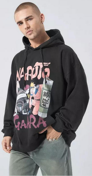 Oversized Naruto Graffiti License Hoodie - Black - S