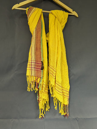 IntoAfrica Scarf Shawl Wrap with Tassled trim- Yellow approx 100x180cm