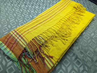 IntoAfrica Scarf Shawl Wrap with Tassled trim- Yellow approx 100x180cm