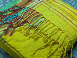 IntoAfrica Scarf Shawl Wrap with Tassled trim- Yellow approx 100x180cm