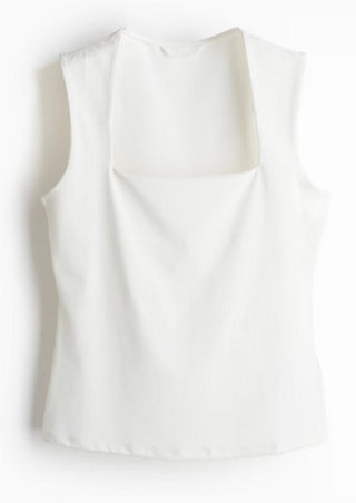 H&M Square-neck jersey top - White - Euro Small