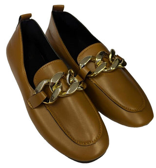 Brown Slip-On Shoes W/Gold Chain - Size 38 - UK 5.5