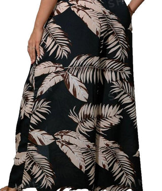 SHEIN VCAY Plus Tropical Print Split Thigh Wide Leg Trousers 3XL